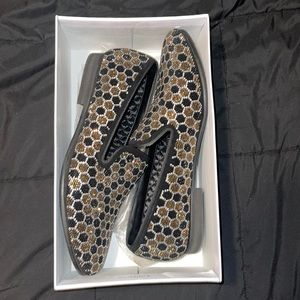Steve Madden black and gold studded loafers